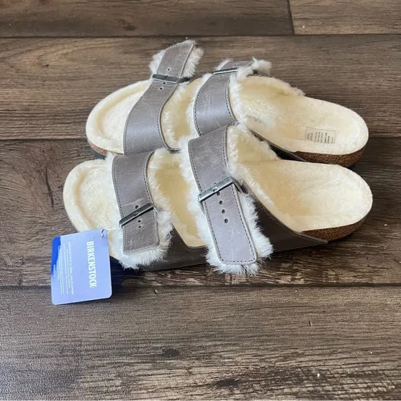 Birkenstocks Arizona Shearling Suede Leather Sandals Gray Size 11W/9M NEW