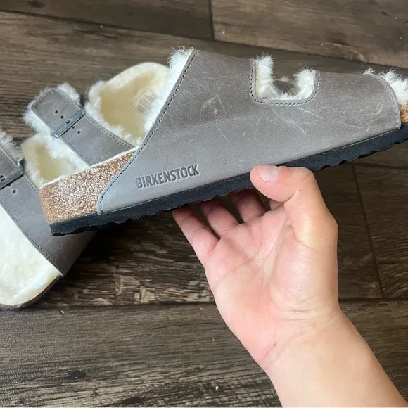 Birkenstocks Arizona Shearling Suede Leather Sandals Gray Size 11W/9M NEW