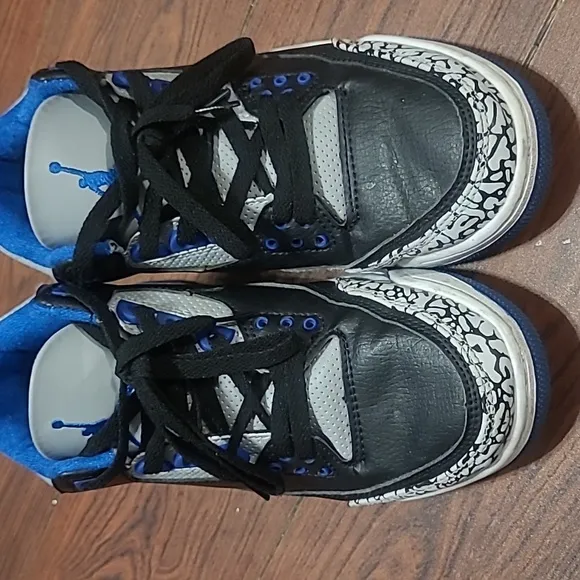 Black and Blue Retro Jordan 3s Sneakers  Size 7y