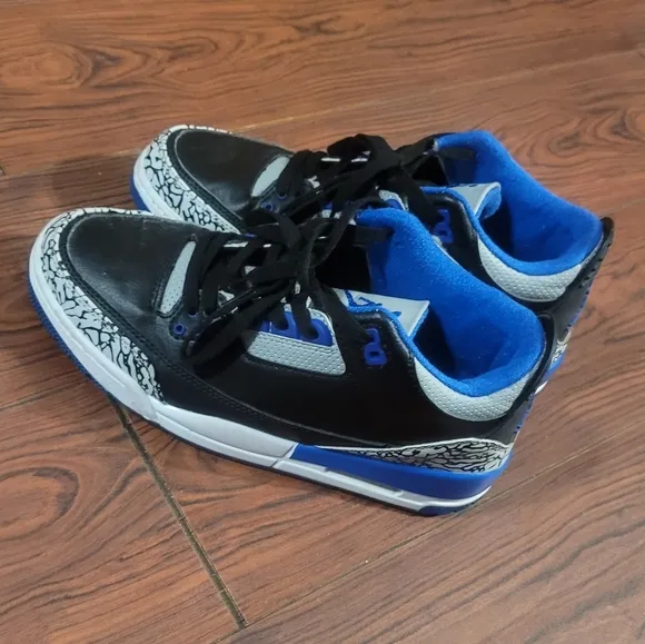 Black and Blue Retro Jordan 3s Sneakers  Size 7y