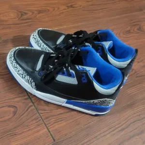 Black and Blue Retro Jordan 3s Sneakers  Size 7y