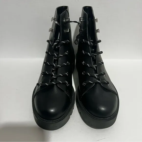 Black platform lace up combat boots faux leather Women Size 8