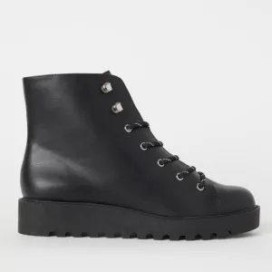 Black platform lace up combat boots faux leather Women Size 8