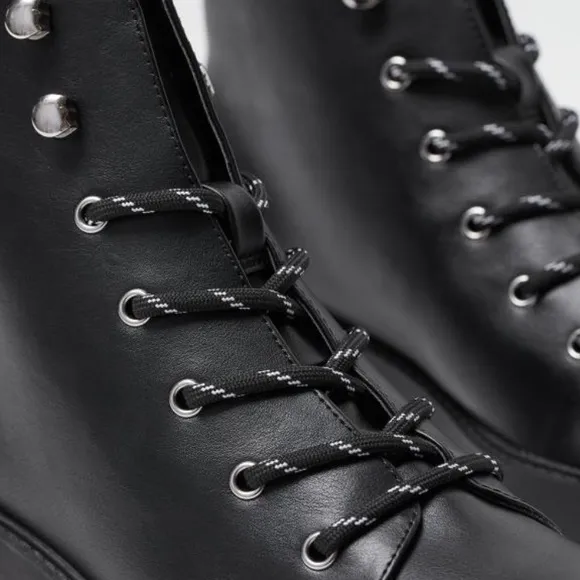 Black platform lace up combat boots faux leather Women Size 8