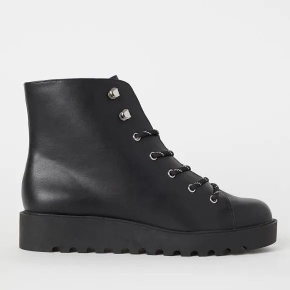 Black platform lace up combat boots faux leather Women Size 8