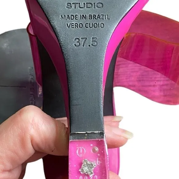 Black Suede Studio ODESSA Fuchsia Fedora Patent Leather Cut Out Wedge Sandals