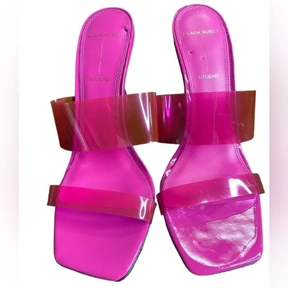 Black Suede Studio ODESSA Fuchsia Fedora Patent Leather Cut Out Wedge Sandals