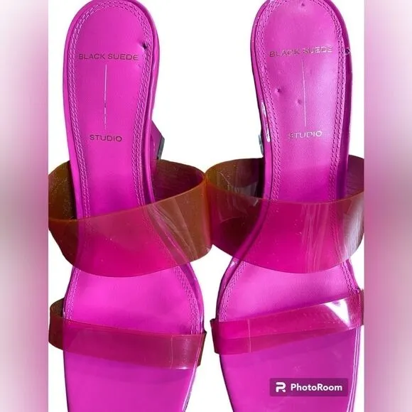 Black Suede Studio ODESSA Fuchsia Fedora Patent Leather Cut Out Wedge Sandals