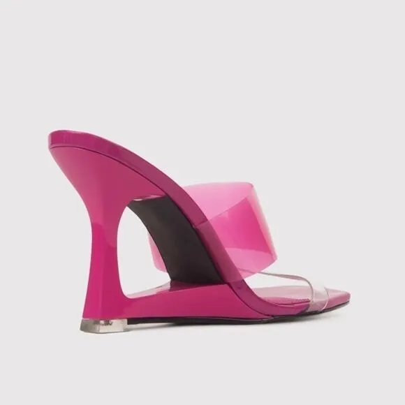 Black Suede Studio ODESSA Fuchsia Fedora Patent Leather Cut Out Wedge Sandals