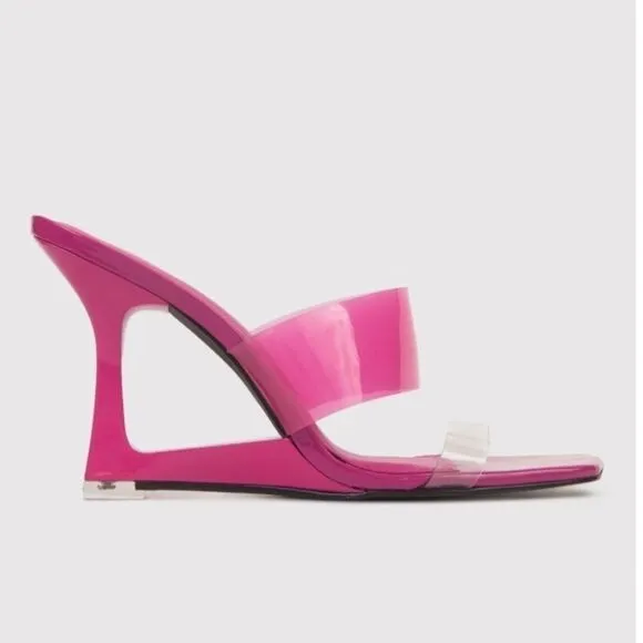 Black Suede Studio ODESSA Fuchsia Fedora Patent Leather Cut Out Wedge Sandals