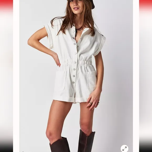 Blank NYC White Denim Short Coverall NWT