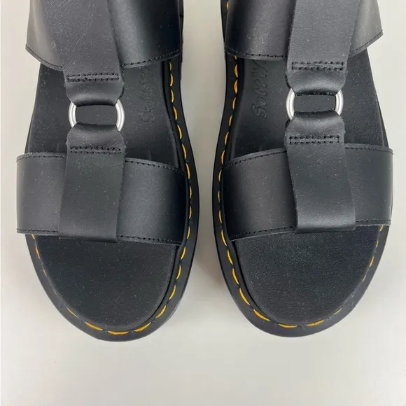 BNIB DR. MARTENS Francis Leather Platform Strap Sandals Black Hydro Leather Goth