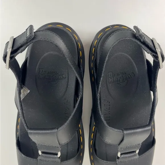 BNIB DR. MARTENS Francis Leather Platform Strap Sandals Black Hydro Leather Goth