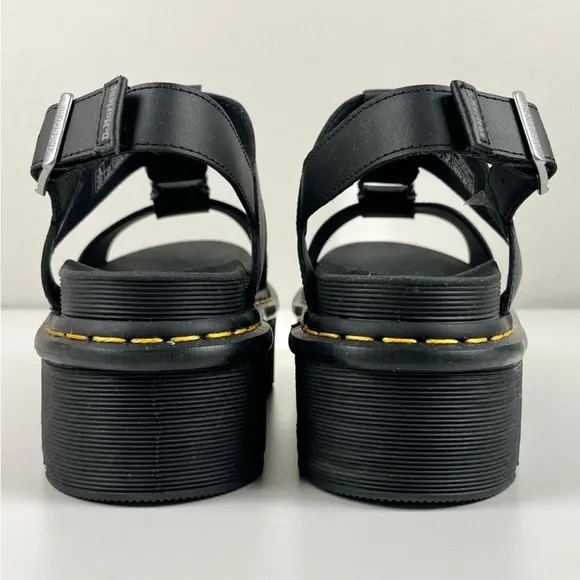 BNIB DR. MARTENS Francis Leather Platform Strap Sandals Black Hydro Leather Goth