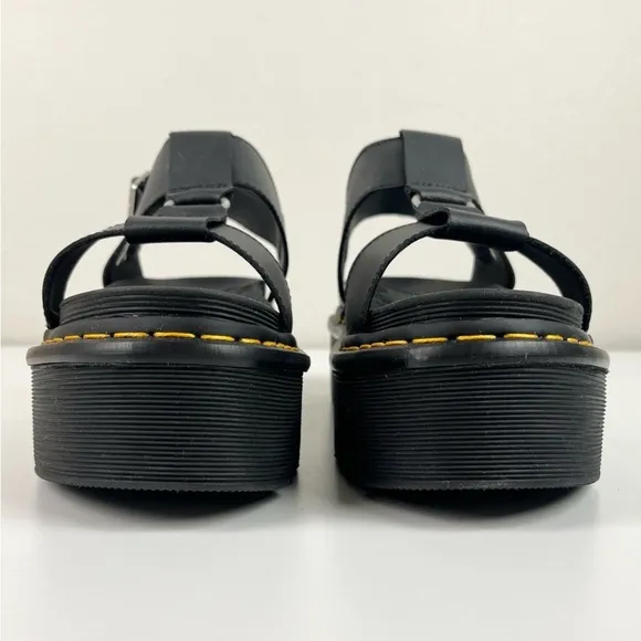 BNIB DR. MARTENS Francis Leather Platform Strap Sandals Black Hydro Leather Goth
