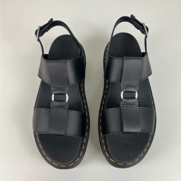 BNIB DR. MARTENS Francis Leather Platform Strap Sandals Black Hydro Leather Goth