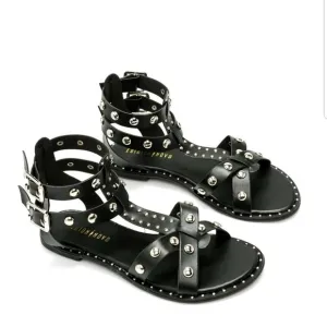 Bo’Aime Black High Gladiator Studded Sandal. Size 10
