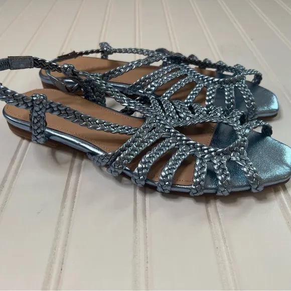 BODEN Metallic Blue Woven Strappy Multistrap Flat Sandals 7 38 NEW No Box