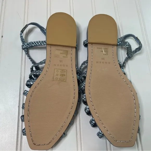 BODEN Metallic Blue Woven Strappy Multistrap Flat Sandals 7 38 NEW No Box