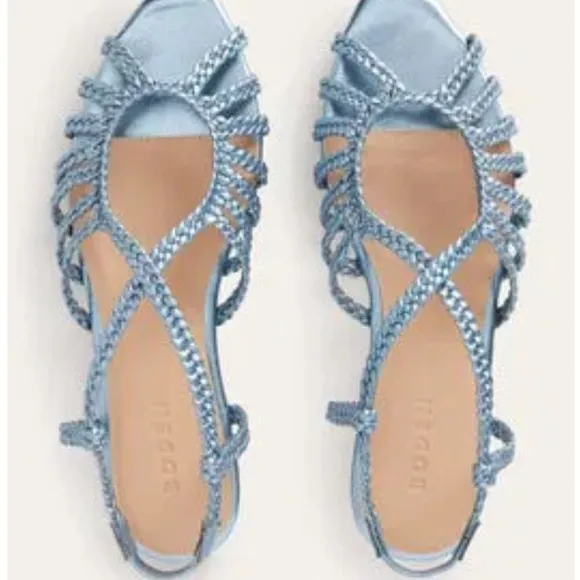 BODEN Metallic Blue Woven Strappy Multistrap Flat Sandals 7 38 NEW No Box