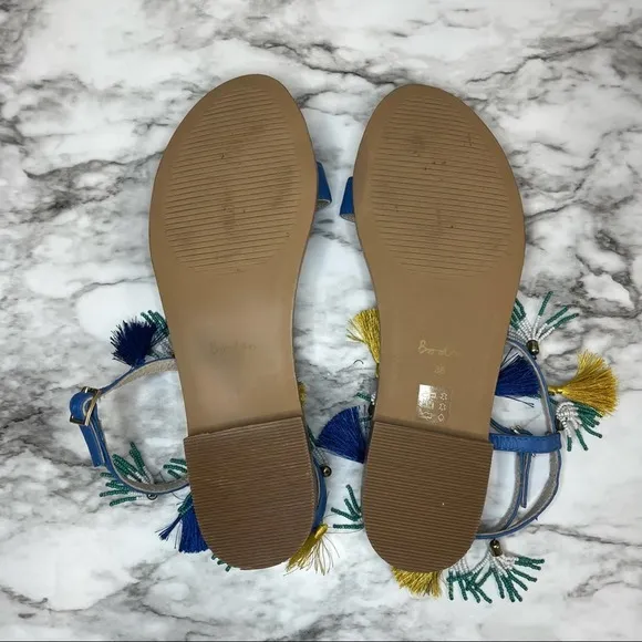 Boden Tassel Beaded Blue Flat Sandals Size 8