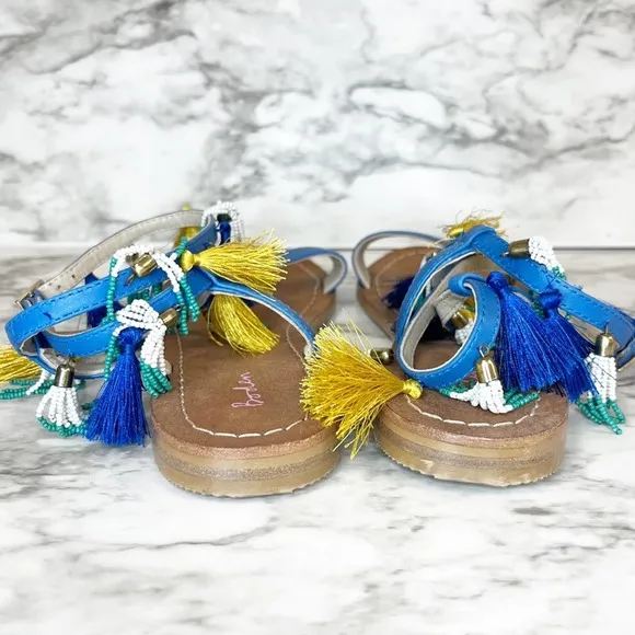 Boden Tassel Beaded Blue Flat Sandals Size 8