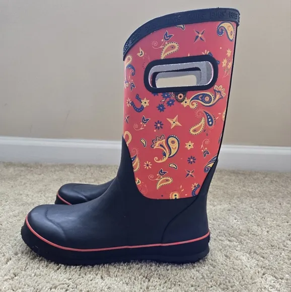 Bogs Rainboots Black Red Pull On Youth 6