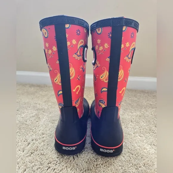 Bogs Rainboots Black Red Pull On Youth 6