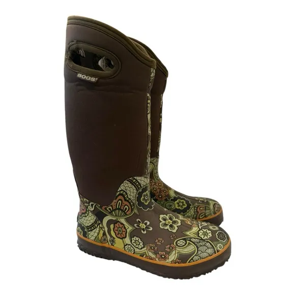 Bogs Women’s Classic High Paisley Floral Waterproof Snow Rain Winter Boots Sz 7