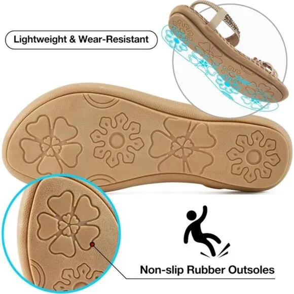 Bohemian‎ Beaded Sandals: Comfortable Flat Casual Beach Shoes with Ankle Strap