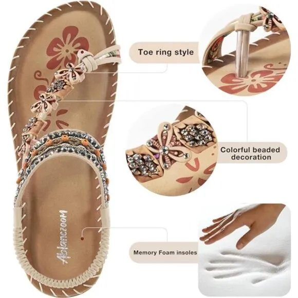 Bohemian‎ Beaded Sandals: Comfortable Flat Casual Beach Shoes with Ankle Strap