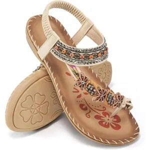 Bohemian‎ Beaded Sandals: Comfortable Flat Casual Beach Shoes with Ankle Strap
