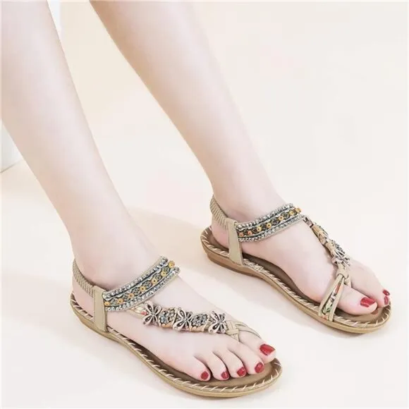 Bohemian‎ Beaded Sandals: Comfortable Flat Casual Beach Shoes with Ankle Strap