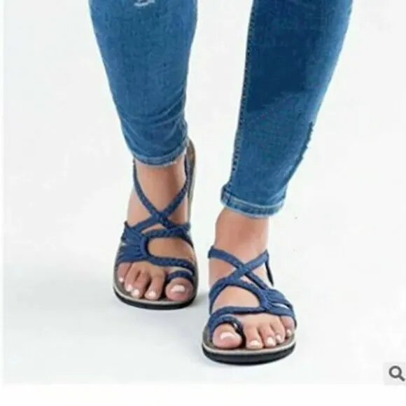 Bohemian Flat Flip Flops Bandages Beach Shoes Summer Casual Sandals
