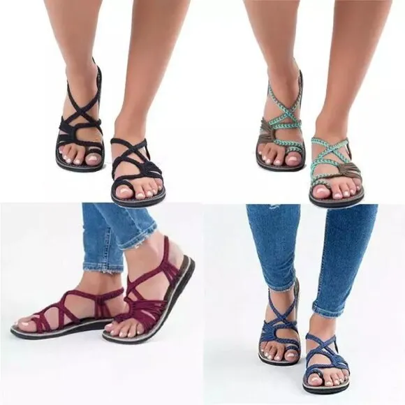Bohemian Flat Flip Flops Bandages Beach Shoes Summer Casual Sandals