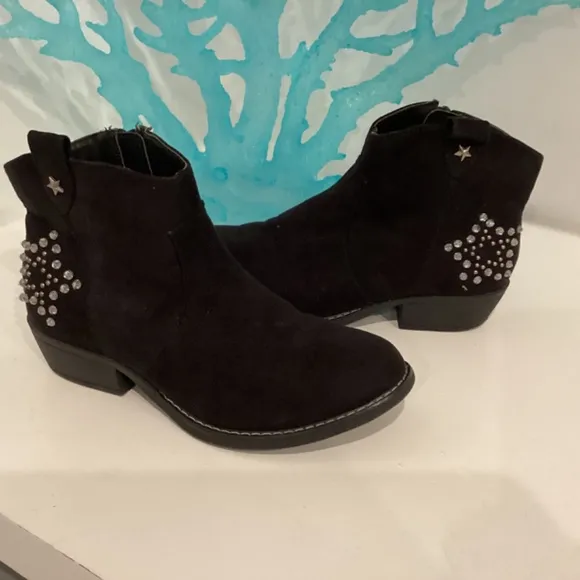 Bongo Girls Sierra Black Suede Ankle Cowboy Sz 2 Boots Crystal Embellished Star