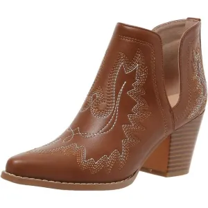 Boots for Women  Ankle Western Embroidered Stitched Pointed Toe Chunky Heels