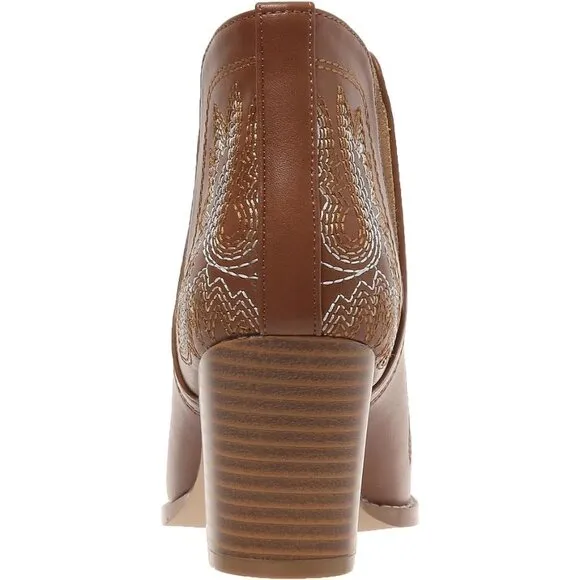 Boots for Women  Ankle Western Embroidered Stitched Pointed Toe Chunky Heels