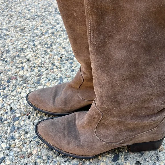 Born Brown Block Heel Suede Knee High Boots