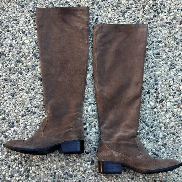 Born Brown Block Heel Suede Knee High Boots