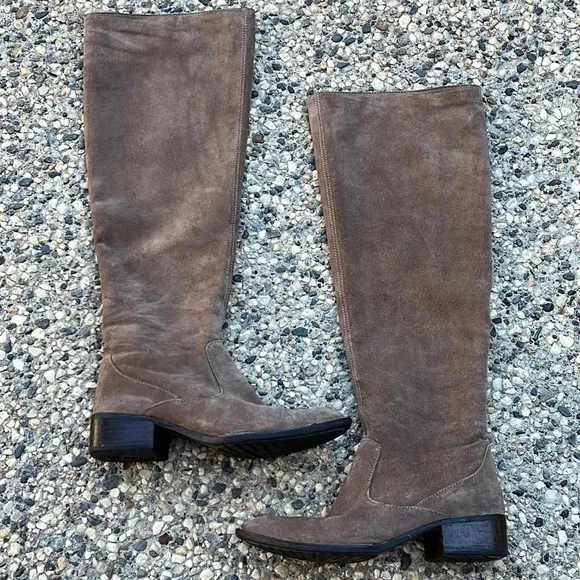 Born Brown Block Heel Suede Knee High Boots