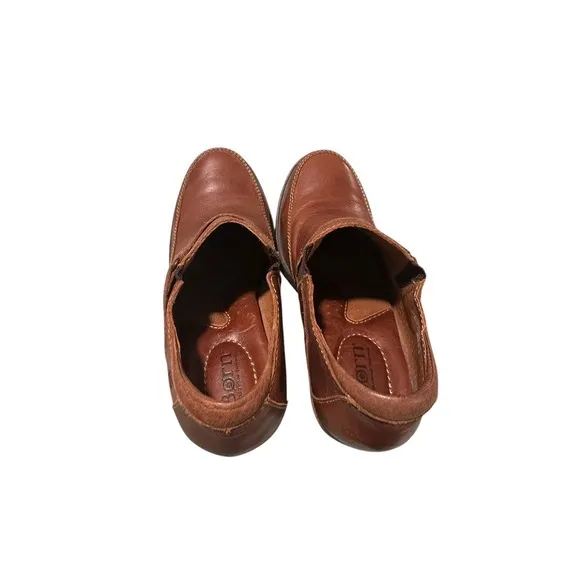 Born Brown Full Grain Leather Chunky Heel Ankle Slip On Nyssa Boots Size 9/40.5