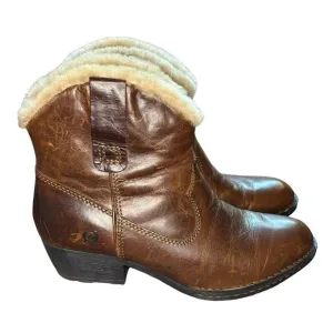 Born Brown Leather Shearling Lined Western Style Slip On Boots - size 8.5