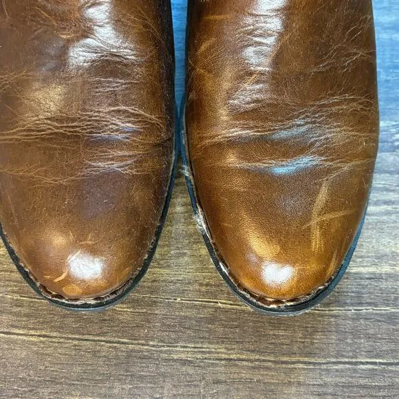 Born Brown Leather Shearling Lined Western Style Slip On Boots - size 8.5