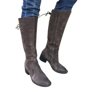 Born Cotto Knee High Gray Suede Tall Lace Up Riding Boot Women 7.5 M.
