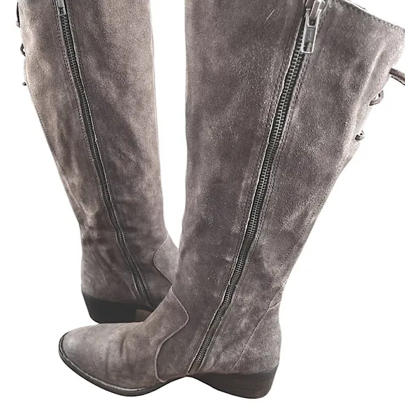 Born Cotto Knee High Gray Suede Tall Lace Up Riding Boot Women 7.5 M.