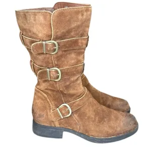 Born Ivy Brown Moto Boots with Suede Material and Decorative Straps Size 8.5