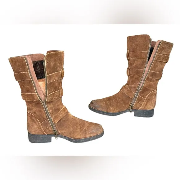 Born Ivy Brown Moto Boots with Suede Material and Decorative Straps Size 8.5