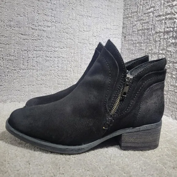 Born Malta II Women's Size 9 Black Suede Leather Distressed Zipper Moto Boots