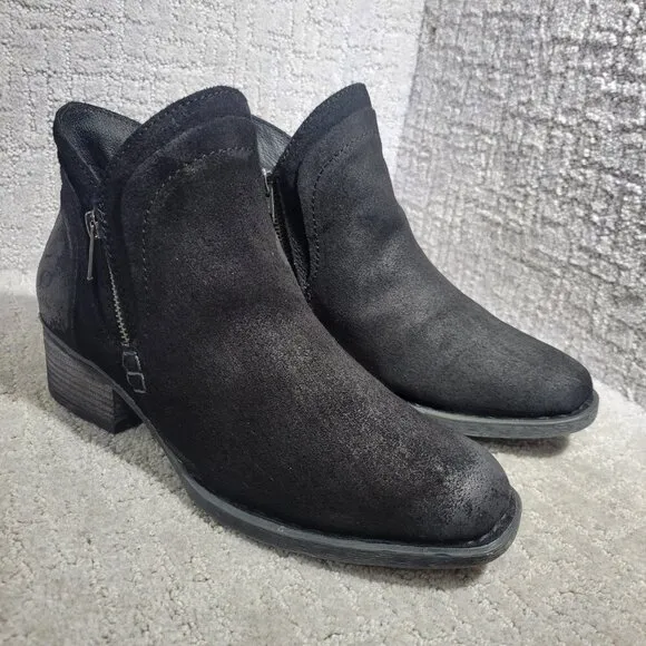 Born Malta II Women's Size 9 Black Suede Leather Distressed Zipper Moto Boots